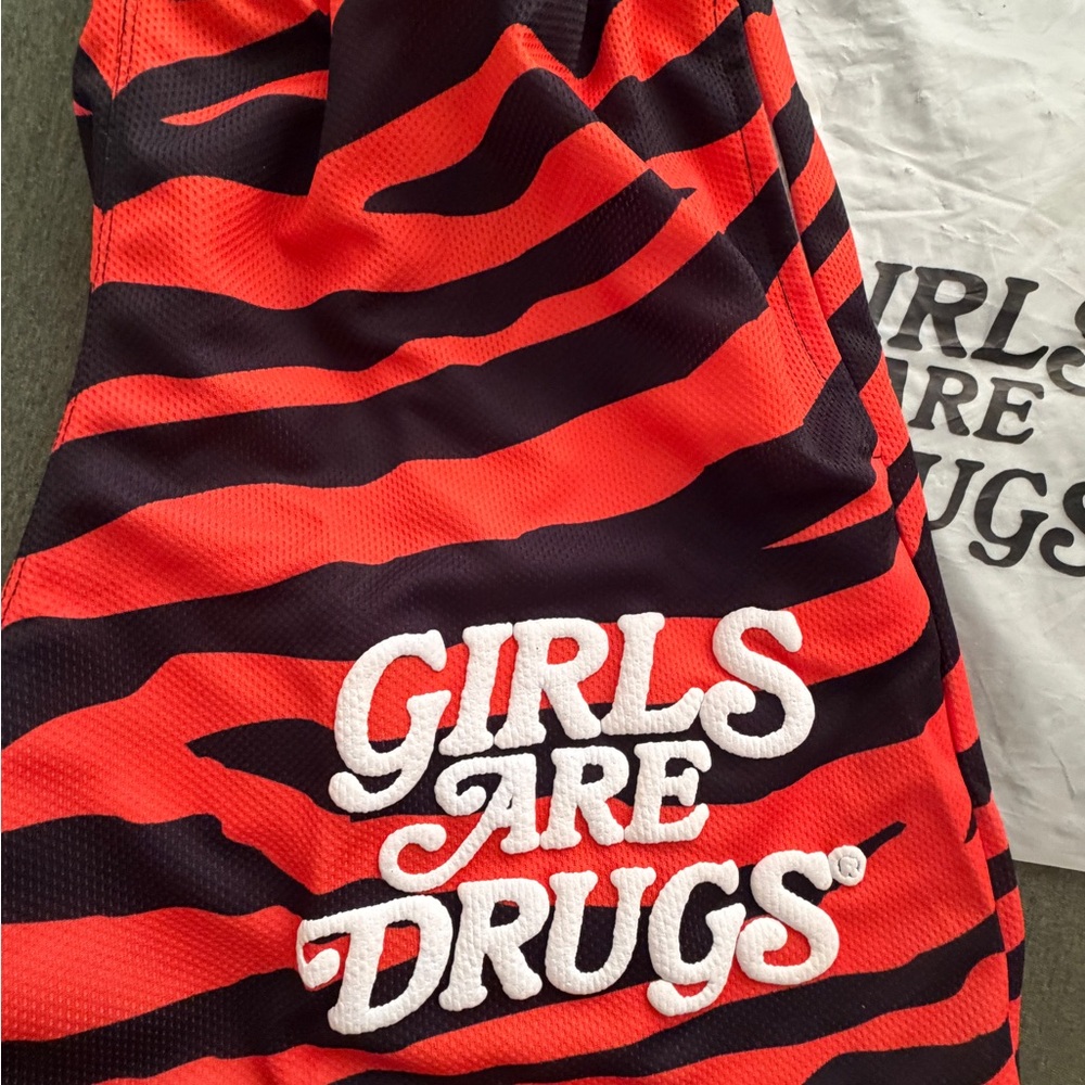 Girls Are Drugs: Orange and Black Stripe Mesh Shorts (Small) NWT